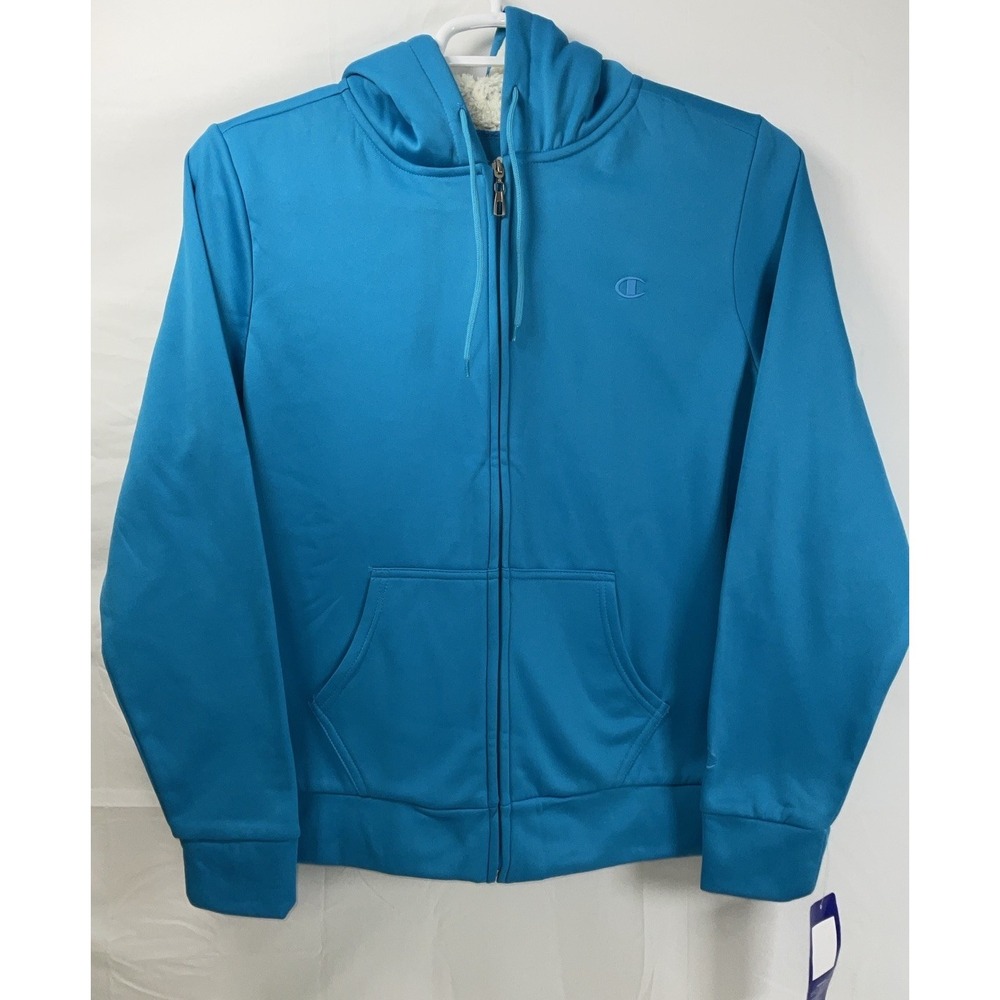 NWT Women's Champion Double Dry Sherpa Lined Zip Front‎ Hoodie Teal - Large